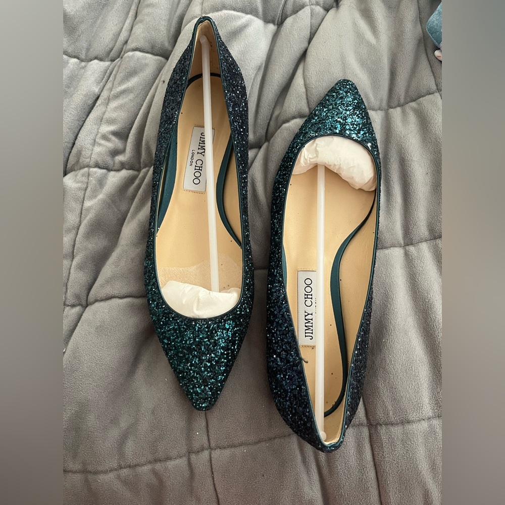 Jimmy Choo Green Blue Glitter Flats